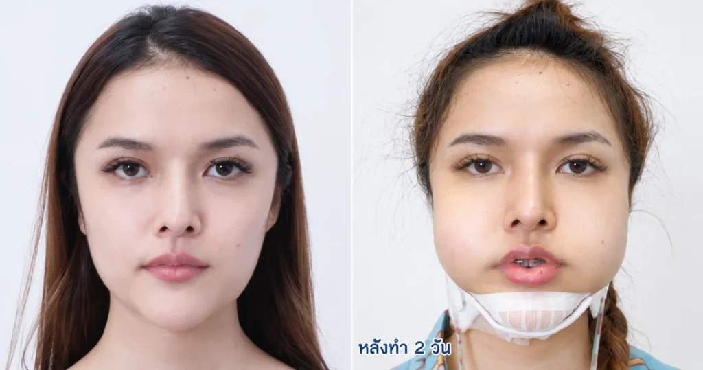 หลังศัลยกรรมตัดกราม กรอกราม 2 วัน